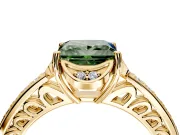 Floral Engagement Ring Setting for Fancy Green Princess Cut Center with Four Accent Clusters and Prong Head in Yellow Gold