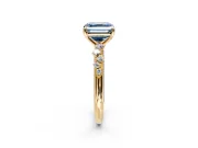 Cluster Engagement Ring Setting for Fancy Blue Asscher Cut Center with Round Cut Accent Band and Prong Head in Yellow Gold