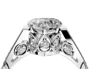 Cathedral Engagement Ring Setting for Heart-Shaped Center with Antique-Style Pave Band and Prong Head in Sterling Silver