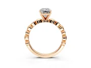 Solitaire Engagement Ring Setting for Radiant Cut Center with Beaded Bezel Station Band and Prong Head in Rose Gold