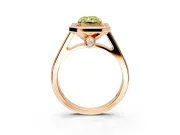 Halo Engagement Ring Setting for Fancy Yellow Radiant Cut Center with Outer Bezel Rim, Pave Band and Prong Head in Rose Gold