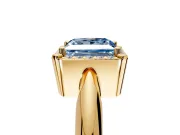 Halo Engagement Ring Setting for Fancy Blue Princess Cut Center with Tapered Plain Band and Prong Head in Yellow Gold