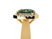 Halo Engagement Ring Setting for Fancy Green Radiant Cut Center with Square Band and Prong Head in Yellow Gold