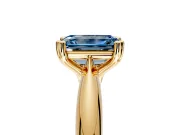 Solitaire Engagement Ring Setting for Fancy Blue Emerald Cut Center with Reverse Tapered Band and Prong Head in Yellow Gold