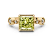 Vintage Station Engagement Ring Setting for Fancy Yellow Princess Cut Center with Accents and Prong Head in Yellow Gold
