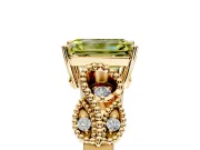Leaf Engagement Ring Setting for Fancy Yellow Emerald Cut Center with Milgrain Accent Band and Prong Head in Yellow Gold