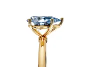 Solitaire Engagement Ring Setting for Fancy Blue Pear-Shaped Center with Straight Thin Band and Prong Head in Yellow Gold
