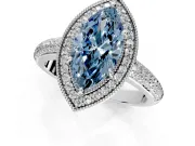Milgrain Halo Engagement Ring Setting for Fancy Blue Marquise Center with Three-Sided Pave Band and Prong Head in Platinum