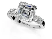 5 Stone Engagement Ring Setting for Asscher Cut Center with Plain Band and Prong Head in Sterling Silver