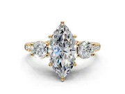 3 Stone Engagement Ring Setting for Marquise Center with Crossover Basket, Pave Band and Prong Head in Yellow Gold