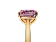 Solitaire Engagement Ring Setting for Fancy Pink Asscher Cut Center with Narrow Cathedral Band and Prong Head in Yellow Gold