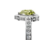 Halo Engagement Ring Setting for Fancy Yellow Heart-Shaped Center with Framed Halo, Pave Band and Prong Head in Platinum