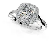 Halo Engagement Ring Setting for Cushion Cut Center with Twist Band and Prong Head in Sterling Silver