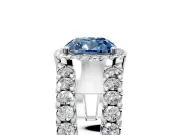 Halo Engagement Ring Setting for Fancy Blue Cushion Cut Center with Wide-Open Pave Split Shank and Prong Head in Sterling Silver
