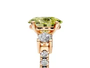 3 Stone Engagement Ring Setting for Fancy Yellow Oval Center with Round Cut Side Accents and Prong Head in Rose Gold