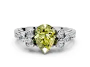 Cluster Engagement Ring Setting for Fancy Yellow Pear-Shaped Center with Bezel Accent Clusters and Prong Head in Sterling Silver