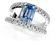 Solitaire Engagement Ring Setting for Fancy Blue Emerald Cut Center with Wide-Open Split Shank and Prong Head in Platinum