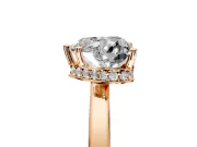 Hidden Halo Engagement Ring Setting for Heart-Shaped Center with Wide Flat Plain Band and Prong Head in Rose Gold
