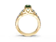 Solitaire Engagement Ring Setting for Fancy Green Emerald Cut Center with Graduated Shared Prongs and Prong Head in Yellow Gold
