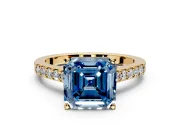 Solitaire Engagement Ring Setting for Fancy Blue Asscher Cut Center with Crossover Accents and Prong Head in Yellow Gold