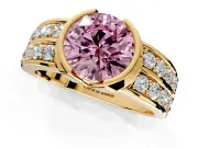 Bezel Engagement Ring Setting for Fancy Pink Round Cut Center with Wide Channel-Set Band and Bezel Head in Yellow Gold