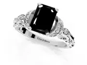 Solitaire Engagement Ring Setting for Fancy Black Emerald Cut Center with Filigree Band and Prong Head in Platinum