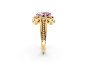 Solitaire Engagement Ring Setting for Fancy Pink Oval Center with Twisted Band and Scroll Prong Head in Yellow Gold
