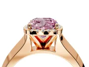 Halo Engagement Ring Setting for Fancy Pink Cushion Cut Center with Knife Ridge Cathedral Band and Prong Head in Rose Gold
