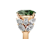 Leaf Cluster Engagement Ring Setting for Fancy Green Oval Center with Marquise Accents and Prong Head in Rose Gold