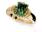 Solitaire Engagement Ring Setting for Fancy Green Radiant Cut Center with Wide Band, Pave Collar and Prong Head in Yellow Gold