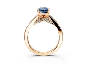 Solitaire Engagement Ring Setting for Fancy Blue Radiant Cut Center with Crossover Accents and Prong Head in Rose Gold