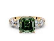 5 Stone Engagement Ring Setting for Fancy Green Asscher Cut Center with Graduated Accents and Prong Head in Yellow Gold
