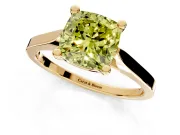 Solitaire Engagement Ring Setting for Fancy Yellow Cushion Cut Center with Tapered Shoulders and Prong Head in Yellow Gold