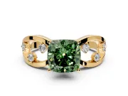 Solitaire Engagement Ring Setting for Fancy Green Cushion Cut Center with Criss-Cross Accent Band and Prong Head in Yellow Gold