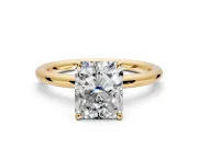 Hidden Halo Engagement Ring Setting for Radiant Cut Center with Thin Rounded Band and Prong Head in Yellow Gold
