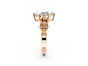 Leaf Engagement Ring Setting for Marquise Center with Milgrain Accent Band and Prong Head in Rose Gold