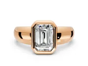 Solitaire Engagement Ring Setting for Emerald Cut Center with Wide Band and Bezel Head in Rose Gold