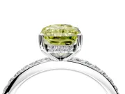 Solitaire Engagement Ring Setting for Fancy Yellow Radiant Cut Center with Fine Pave Band and Prong Head in Platinum