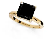 Solitaire Engagement Ring Setting for Fancy Black Princess Cut Center with Fine Wire Band and Prong Head in Yellow Gold