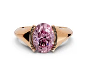 Tension Engagement Ring Setting for Fancy Pink Oval Center with Wide Tapered Band and Tension Head in Rose Gold