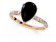 Hidden Halo Engagement Ring Setting for Fancy Black Pear-Shaped Center with Pave Band and Prong Head in Rose Gold