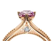 Solitaire Engagement Ring Setting for Fancy Pink Emerald Cut Center with Milgrain Cathedral Band and Prong Head in Rose Gold