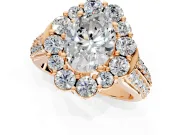 Large Accent Halo Engagement Ring Setting for Oval Center with Pave Split Shank and Prong Head in Rose Gold
