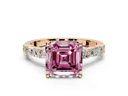 Baguette Engagement Ring Setting for Fancy Pink Asscher Cut Center with Alternating Bar-Set Band and Prong Head in Rose Gold