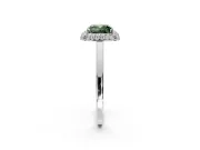 Halo Engagement Ring Setting for Fancy Green Cushion Cut Center with Plain Tapered Band and Prong Head in White Gold