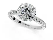 Solitaire Engagement Ring Setting for Round Cut Center with Large Accent Band and Prong Head in Platinum