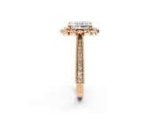 Milgrain Halo Engagement Ring Setting for Radiant Cut Center with Bezel Point Accents and Prong Head in Rose Gold