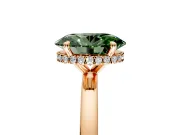 Hidden Halo Engagement Ring Setting for Fancy Green Oval Center with Plain Band and Tall Prong Head in Rose Gold