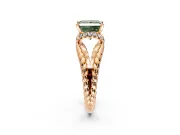 Halo Engagement Ring Setting for Fancy Green Princess Cut Center with Rope Twist Split Shank and Prong Head in Rose Gold