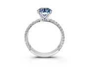 Solitaire Engagement Ring Setting for Fancy Blue Round Cut Center with Domed Multi-Row Pave Band and Prong Head in Sterling Silver